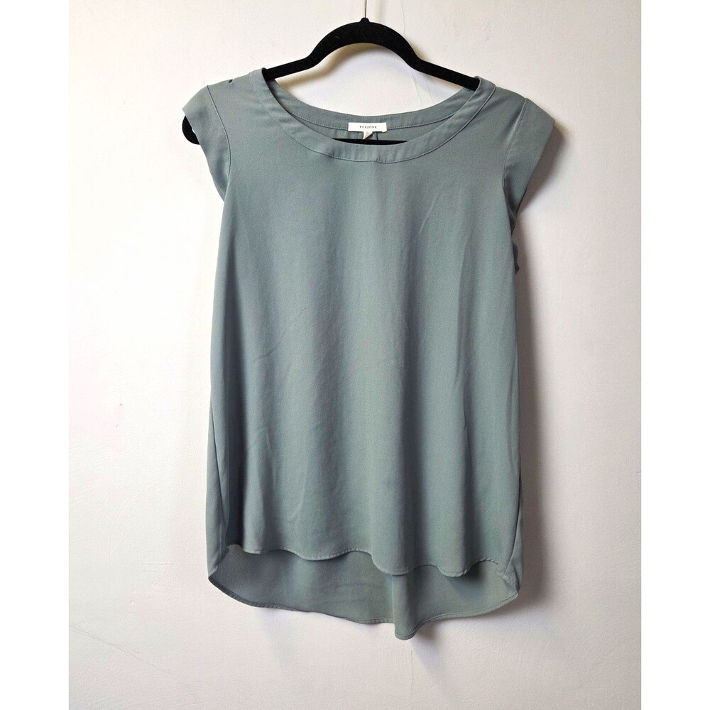 Pleione Women's Gray Solid Pleated Woven Polyester Pullover Blouse xs stained